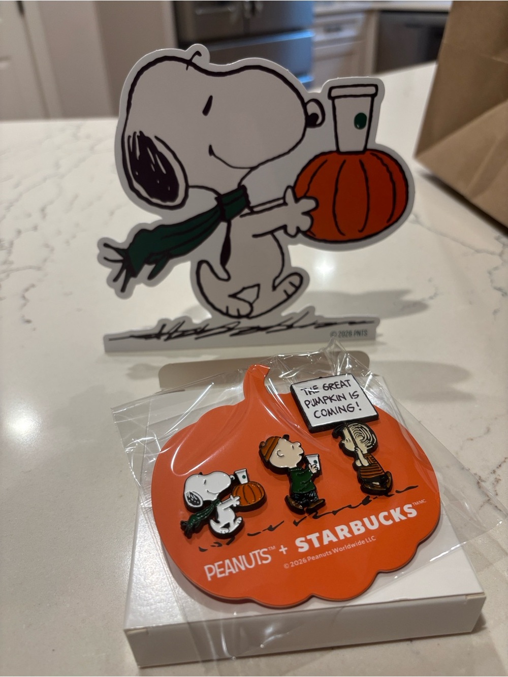 Starbucks x Peanuts “The Great Pumpkin” 3 Collectible Pins + Merch Card New